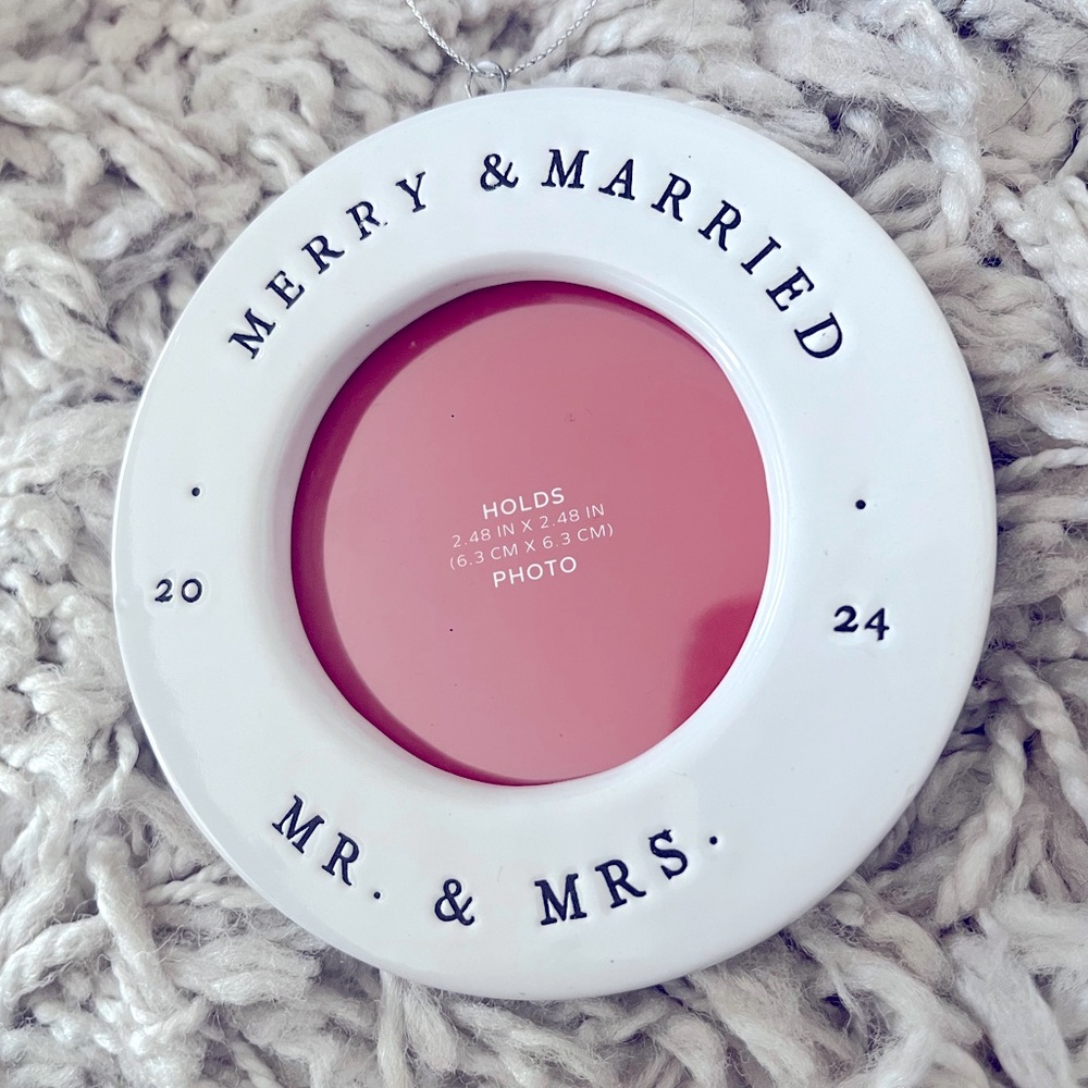 Place & Time First Christmas Married Ornament 2024 Mr & Mrs Ceramic Photo Frame